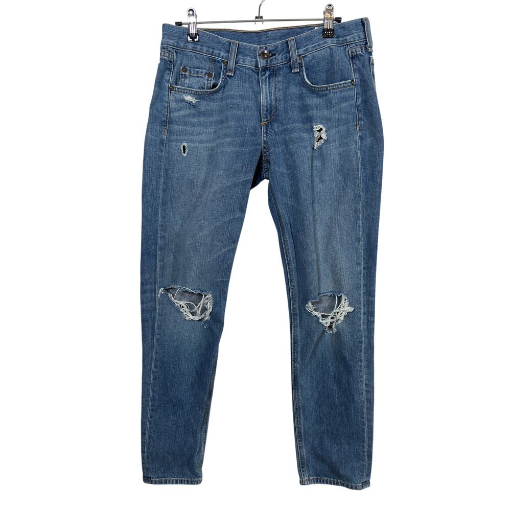 Rag & Bone Dre Boyfriend Jeans Womens 24 Blue Low Rise Distressed Faded